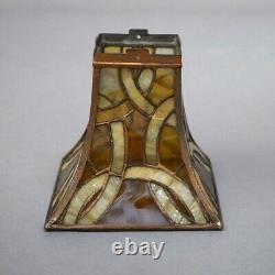 Oscar Bach Arts & Crafts Figural Hammered Bronze & Leaded Glass Wall Sconces