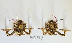 PAIR 9x5.5 2-Light Antique Wall Sconce Bronze Louis Chandelier Spanish French