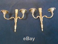 PAIR ANTIQUE French SOLID BRONZE WALL Light SCONCES
