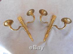 PAIR ANTIQUE French SOLID BRONZE WALL Light SCONCES