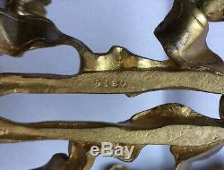 PAIR Antique 19/20th C FRENCH Gilt BRONZE Two Arm WALL SCONCES Floral ROSES Bow