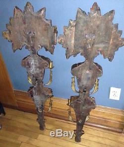PAIR Antique 40 French Regency ITALIAN Carved Gold Gilt Wood Tole Wall Sconces