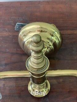 PAIR Antique Colonial 1910 Brass Crystal Wall Sconce Argand Victorian Greek Key
