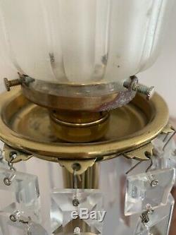 PAIR Antique Colonial 1910 Brass Crystal Wall Sconce Vintage Lighting Lustre