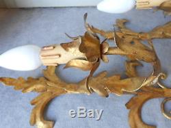 PAIR Antique FRENCH gilded Tole Wall LIGHT SCONCES Fixtures