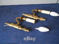 PAIR Antique French Bronze WALL Light SCONCES