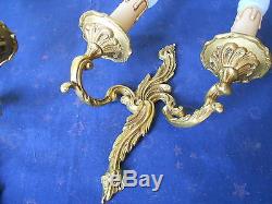 PAIR Antique French solid brass WALL Light SCONCES