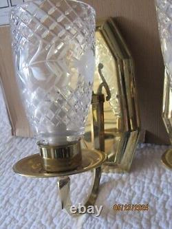 PAIR BRASS & Crystal Sconce Set Wall Mount Electric SCONCE