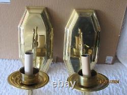 PAIR BRASS & Crystal Sconce Set Wall Mount Electric SCONCE