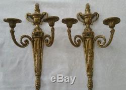 PAIR Bronze Italian Wall Sconces 1950 Vintage Antique Ornate French Styled Brass