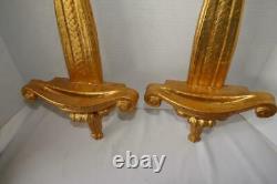 PAIR CARVED GOLD GILT WALL SHELF SCONCES w WELL FOR PLATE SMALL PAINTING 25T