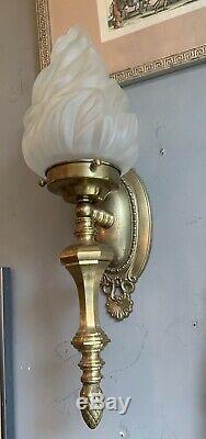 PAIR Empire Style Mid Century Torch Light Bronze/Brass Wall Sconces