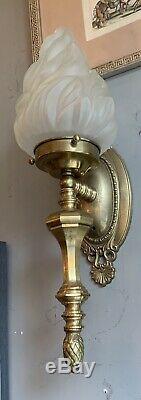 PAIR Empire Style Mid Century Torch Light Bronze/Brass Wall Sconces