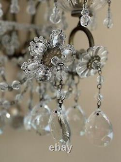 PAIR Exquisite Antique Maison Bagues Crystal Beaded Flower French Wall Sconces