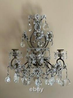 PAIR Exquisite Antique Maison Bagues Crystal Beaded Flower French Wall Sconces