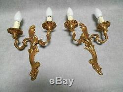 PAIR French ANTIQUE rocaille bronze WALL Light SCONCES