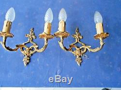 PAIR French ANTIQUE solid bronze WALL Light SCONCES