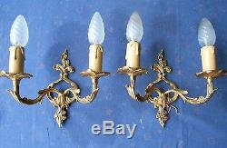 PAIR French ANTIQUE solid bronze WALL Light SCONCES