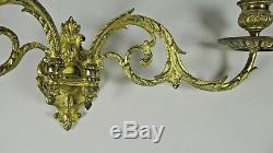 PAIR French Antique Victorian E. MULLER Gilt Bronze Wall Piano Candle Sconce