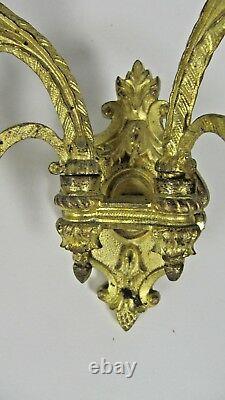 PAIR French Antique Victorian E. MULLER Gilt Bronze Wall Piano Candle Sconce
