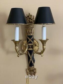 PAIR Gilt Brass French Empire Bouillotte Wall Sconce Sconces Lamp Bird Motif