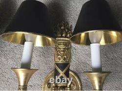 PAIR Gilt Brass French Empire Bouillotte Wall Sconce Sconces Lamp Bird Motif