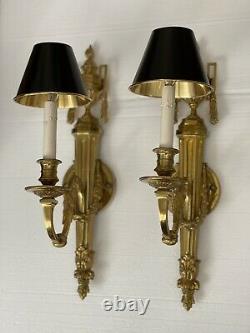 PAIR Gilt Brass French Empire Bouillotte Wall Sconce Sconces Torch Neoclassical