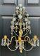 PAIR Italian Brass Crystal French Beaded Chandelier Wall Sconces Candelabras