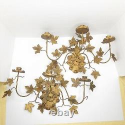 PAIR Italian Hollywood Regency Gold Tole Metal Wall Sconce Grapevine Three Arm
