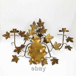 PAIR Italian Hollywood Regency Gold Tole Metal Wall Sconce Grapevine Three Arm