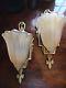 PAIR Lincoln Signed Wall Shell Slip Shade Sconce 1930's Antique Art Deco Era
