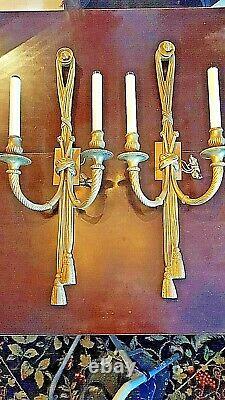PAIR OF BEAUTIFUL ROPE WithTASSEL DORE BRONZE/BRASS DOUBLE WALL LIGHT SCONCES