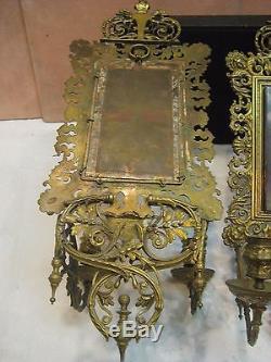 Pair Of Bronze Wall Sconces/candle Holders With Insert Paintings On Porcelain