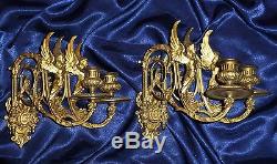 Pair Of French Antique Gilded Bronze / Brass Wall/ Piano Sconces E. Muller Paris