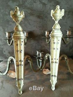 Pair Vintage French Bronze Or Brass With Gold Gild Wall Sconces From France