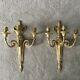 PAIR Vintage Antique Brass Bronze French Empire Three Arm Lamp Wall Sconces