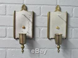 PAIR Vintage Art Deco Slip Shade Wall Sconces Satin Glass Brass Sconces Restored