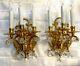 PAIR Vintage French Colonial Crystal Brass 3 Light Wall Sconce Lamp Sconces
