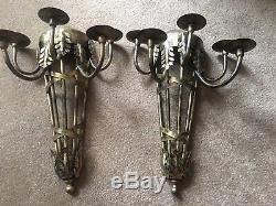 PAIR Vintage Huge Massive Wall Candle Sconces 5 Arms Wall Decor Gothic 24x 17