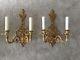 PAIR Vintage Italian Cast Brass Double Lamp Wall Sconce Mod Dept. Italy