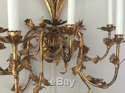 PAIR Vintage Italian Crystal Wall Sconces 39 5 light Wall Chandelier Tole