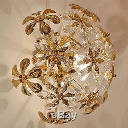 PAIR Vintage Wall Ceiling Lamps Sconces Crystal Glass Flowers Gold Mid-Century
