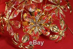 PAIR Vintage Wall Ceiling Lamps Sconces Crystal Glass Flowers Gold Mid-Century