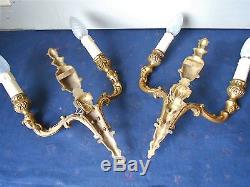 PAIR of Antique French Bronze WALL Light SCONCES