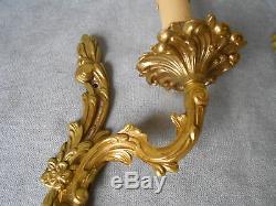 PAIR of Antique French solid brass WALL Light SCONCES