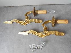 PAIR of Antique French solid brass WALL Light SCONCES