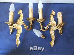 PAIR of Antique French solid brass WALL Light lamp SCONCES