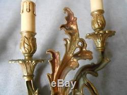 PAIR of Antique French solid bronze WALL Light SCONCES