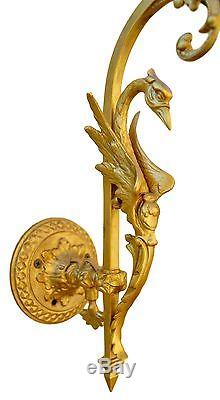 PAIR of French Antique Empire Gilt Bronze Wall Lamp Sconce Swan Chateau Lights