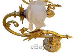 PAIR of French Antique Empire Gilt Bronze Wall Lamp Sconce Swan Chateau Lights